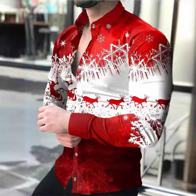 Comercio exterior transfronterizo nuevos hombres 3D impresión europea y americana casual calle moda impresión digital camisa de manga larga camisa delgada de los hombres