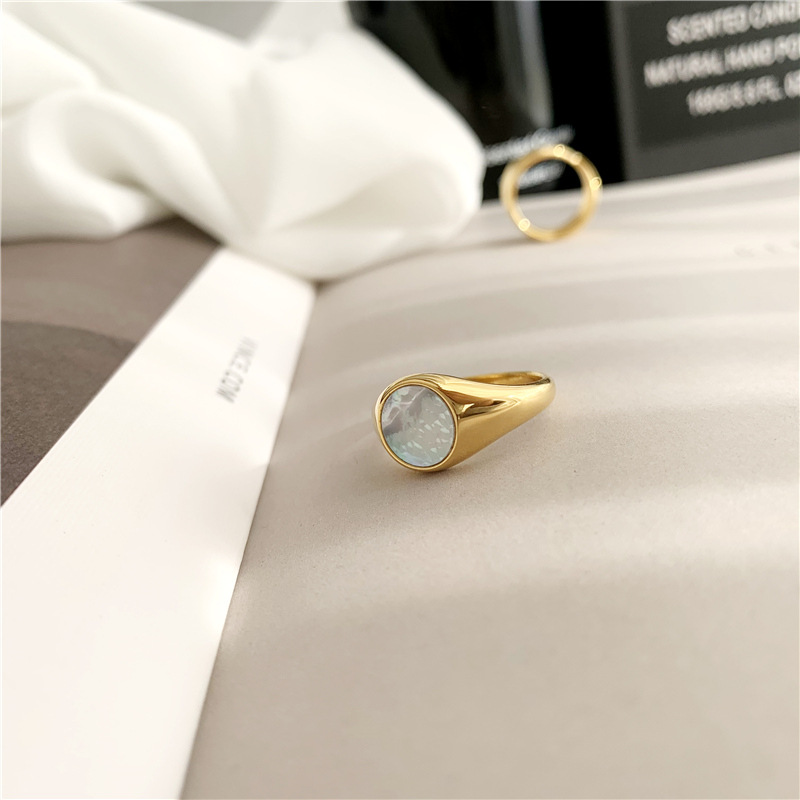 Basic Classic Style Geometric Titanium Steel Plating Inlay Shell 18k Gold Plated Rings display picture 4