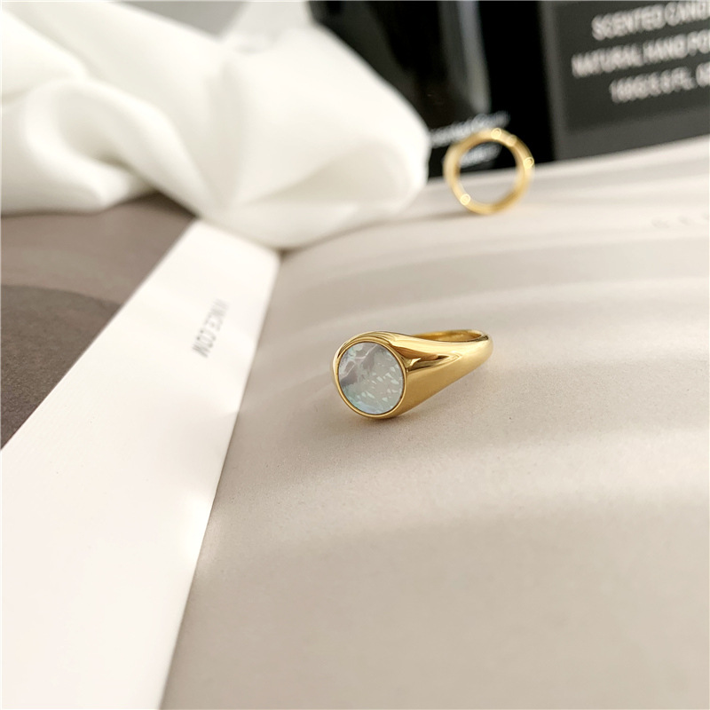 Daily, Street Occasion Titanium Steel Material Basic Classic Style Geometric Titanium Steel Plating Inlay Shell 18k Gold Plated Rings
