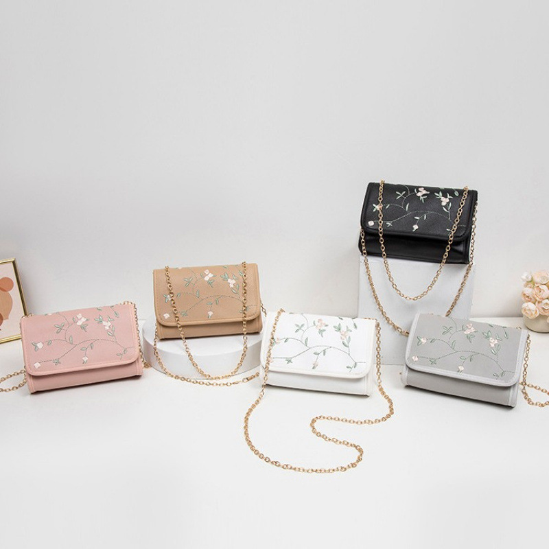 Flor dulce bordado bolso cuadrado simple moda versátil damas cadenas mochila bolso de hombro fresco bolso de teléfono móvil image 4