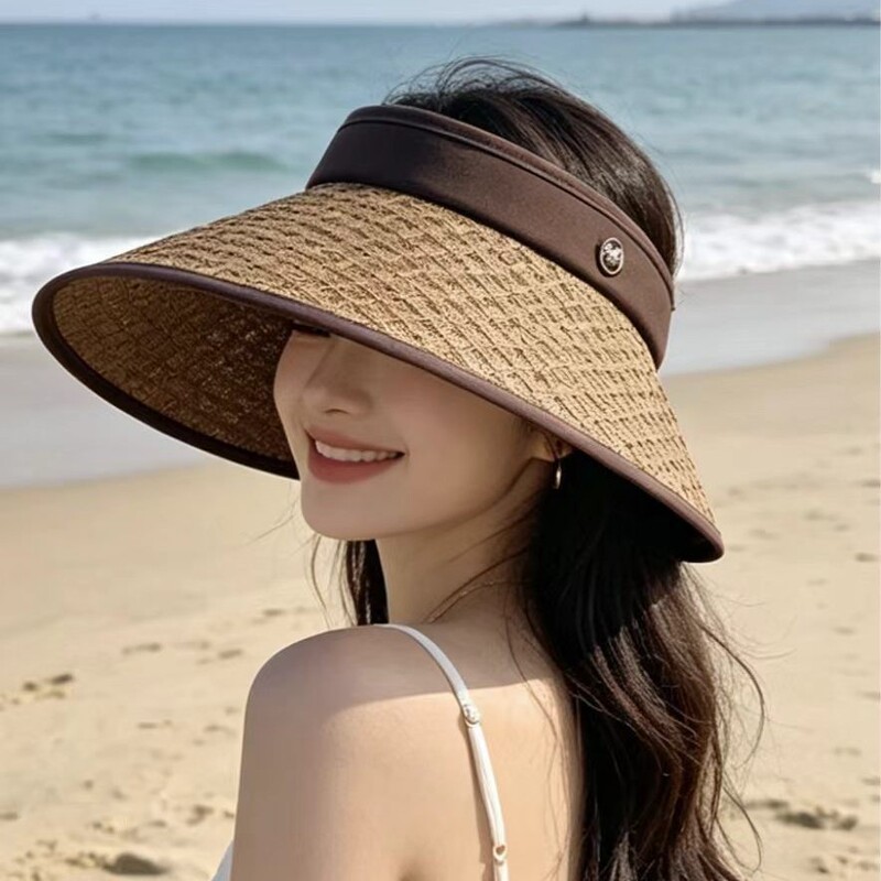 Designer Influencer Wide-Brimmed Open-Top Hat for Women, Summer Breathable Straw Hat with Black Uv Protection Sunshade Designer Influencer Wide-Brimmed Open-Top Hat for Women, Summer Breathable Straw Hat with Black Uv Protection Sunshade