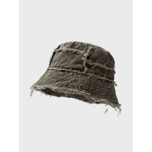 Double-sided Designer Japanese-style Washed Patchwork Frayed Brim Fisherman Hat Face-covering Bucket Hat Distressed Style Vagabond Hat Trendy