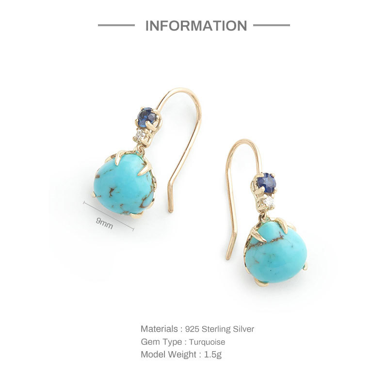 Fashion Geometric Sterling Silver Earrings Plating Turquoise Zircon 925 Silver Earrings