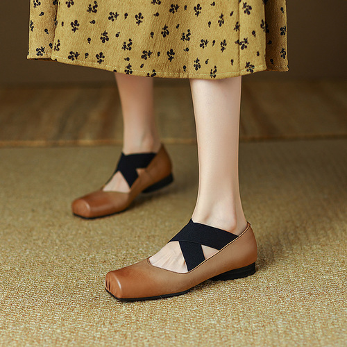 Factory straight pig nose shoes for women 2024 spring new style full leather retro style ballet shoes inside and outside confidential shipping