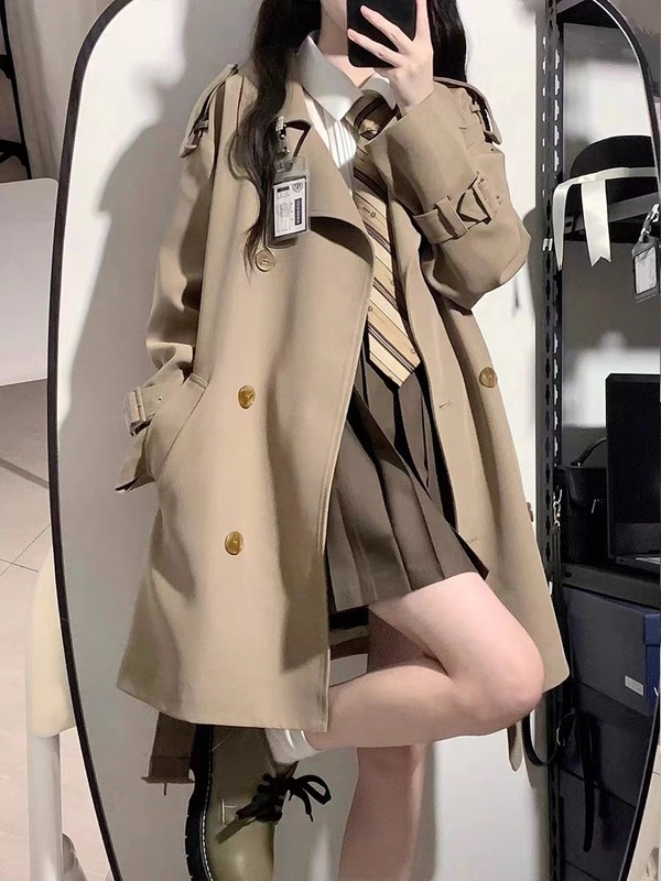 大码胖妹妹风衣女秋新款宽松高级感黑色英伦风中长款大衣外套|undefined