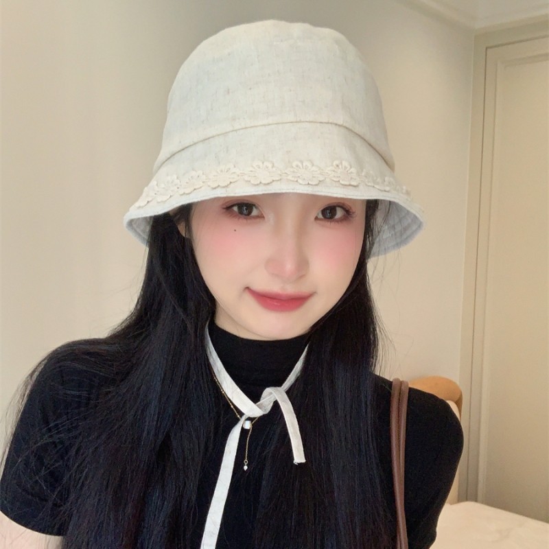立体かぎ針編みリネンフィッシャーマンハット、新しい甘いストラップ付き夏用大きなつばの日よけと日焼け止め盆地帽子、顔が見える小さな帽子|undefined