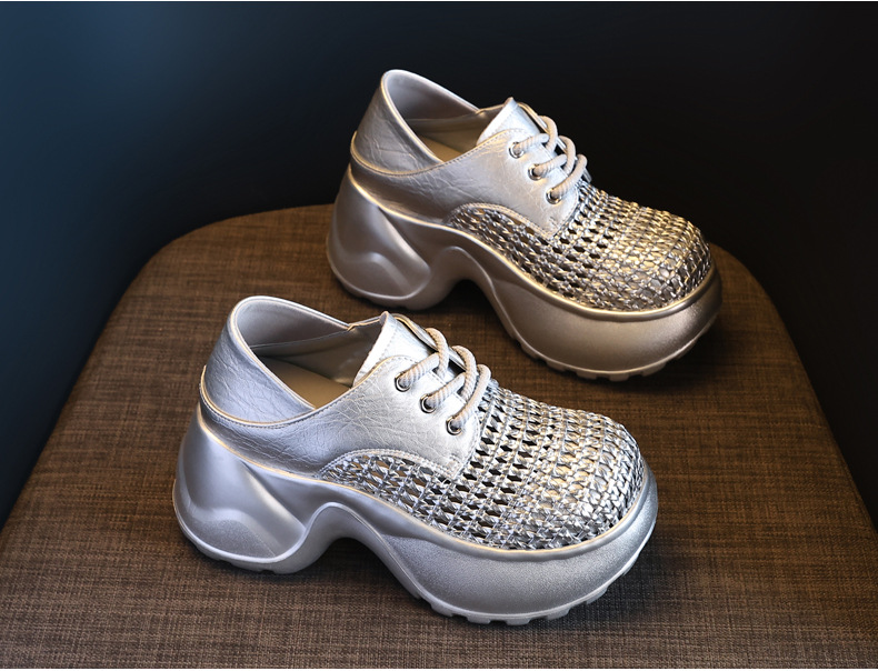 Giày sneaker nữ đế dày lưới thoáng khí, kiểu hai mang — Màu đen chi tiết 5