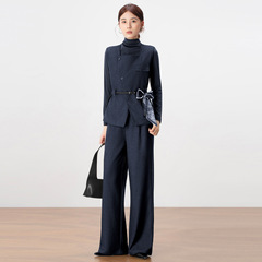 气质通勤时尚套装女2025秋季新款马甲打底衫阔腿裤显瘦三件套穿搭