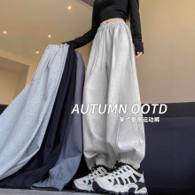 美式高街白灰色运动裤女2025春季款高腰显瘦休闲束脚小个子香蕉裤