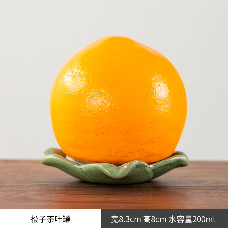 跨境仿真蔬菜水果罐陶瓷创意道具装饰摆件桃子橙小号茶叶罐密封罐|undefined