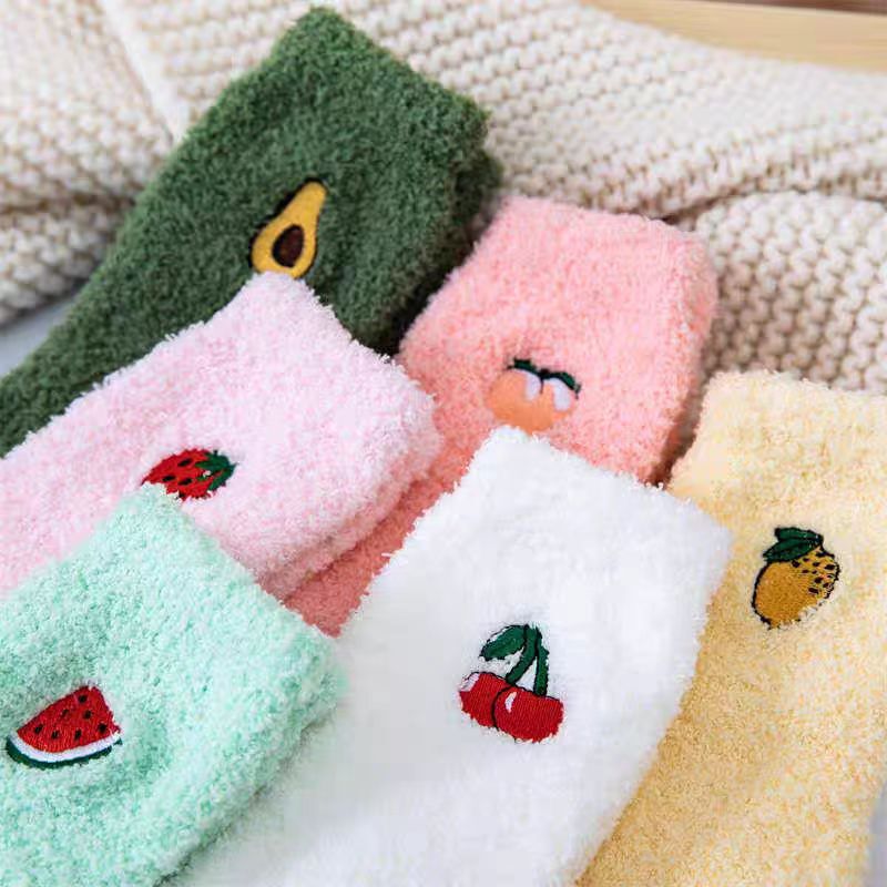 Women's Fruit Series Coral Fleece Socks Slippers Socks Cross Border Amazon Fruit Socks Fluffy Warm Plush Socks