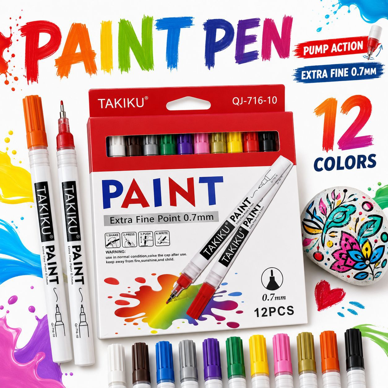 Cross-border paint pens 0.7MM ultra-fine needle tip, 12 paint pens, non-fading, waterproof, oil-resistant, specialized for repair and touch-up