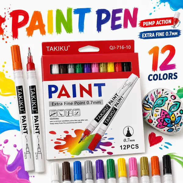 Cross-border paint pens 0.7MM ultra-fine needle tip, 12 paint pens, non-fading, waterproof, oil-resistant, specialized for repair and touch-up