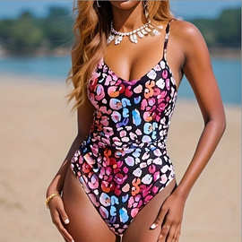 外贸新款跨境连体衣泳衣性感露背泳装欧美跨境亚马逊出口款式印花