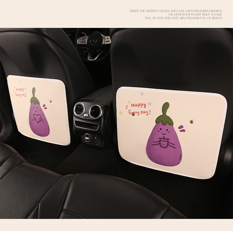 Cartoon Eggplant Leather Printed Car Anti-Kick Pad Car Seat Back Anti-Dirty Protective Pad Car Rear Seat Anti-Kick Pad for Women