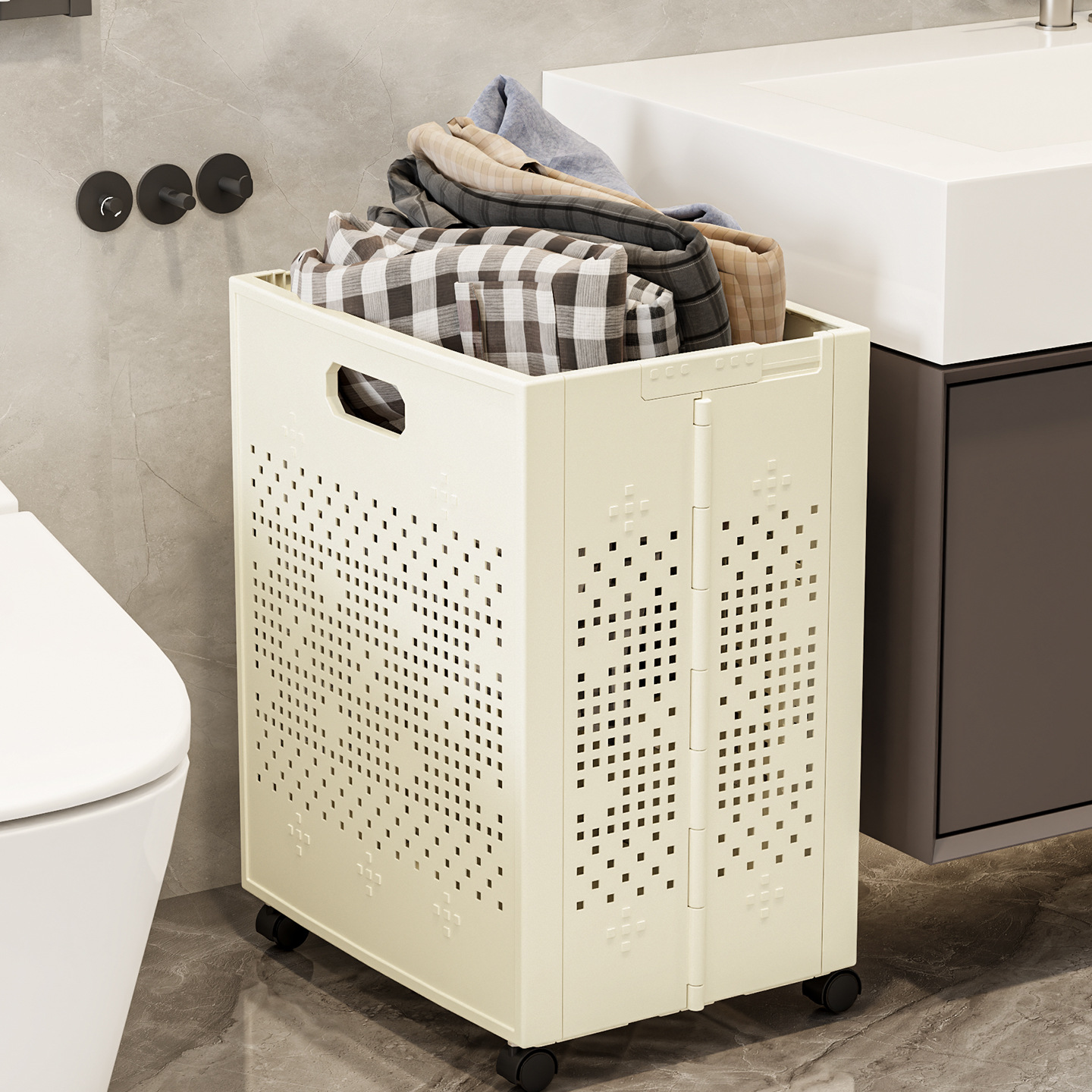 Dirty Clothes Basket Foldableable Household Laundry Basket Bathroom Dirty Clothes Artifact Large Capacity Toy Storage Box with Wheels