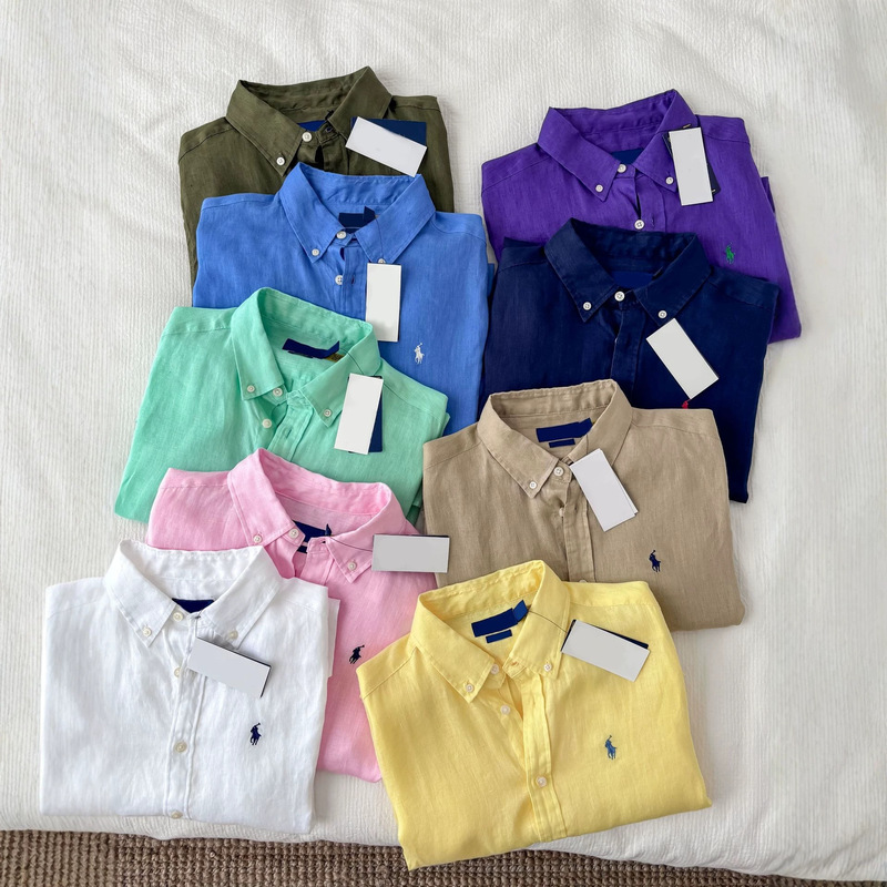 Summer Rl Brand High-End [100% Linen Shirt] with Qr Code, Unisex, Pony Logo, Sun Protection Shirt