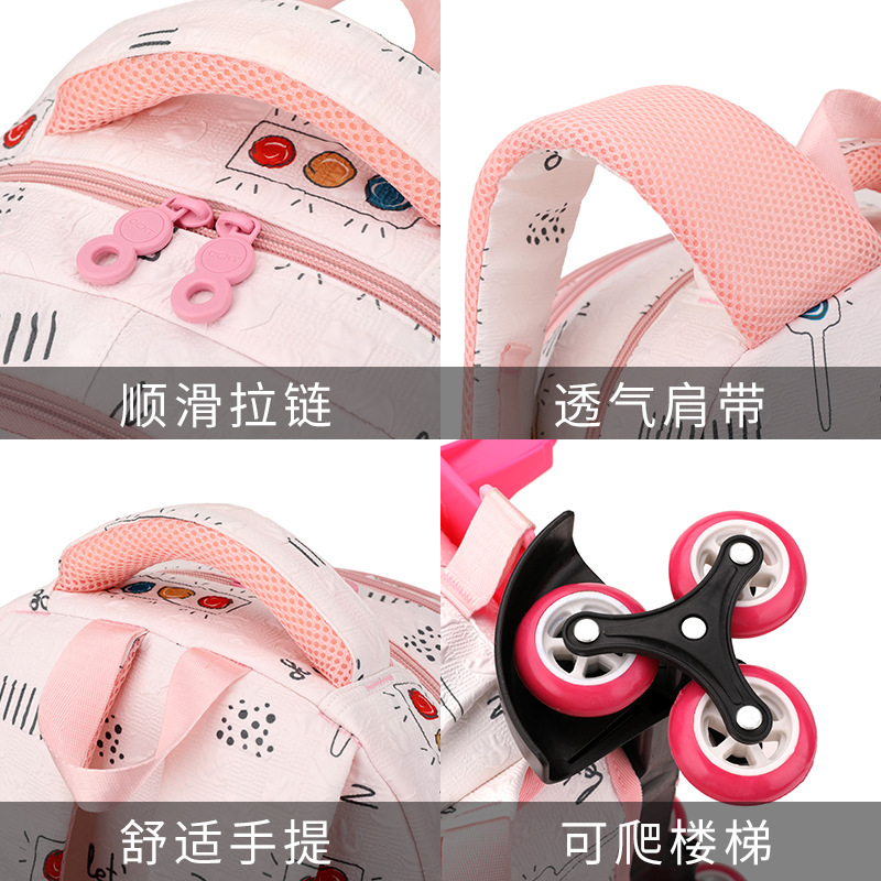 Mochila escolar con ruedas de gran capacidad con dibujos animados de pez natural para niñas de primer grado de primaria, niños de dos y tres años