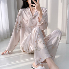 春夏季棉绸长袖睡衣女透气吸汗亲肤薄款绵绸家居服宽松套装人造棉