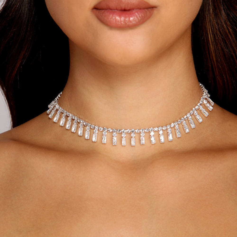 Amazon Venta caliente producto collar moda artículo ZIRCON collar elegante todo-Partido rhinestone clavícula cadena gargantilla