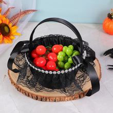 森系黑色花篮影楼主题摄影装饰道具婚礼复古气质赫本风水果收纳篮