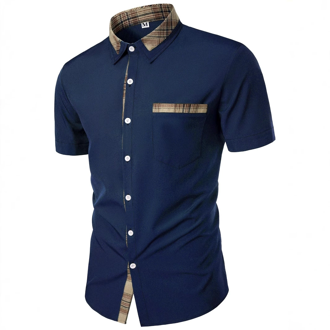 2024 трансграничная европейская и американская новая мужская рубашка мужская рубашка с отворотом и коротким рукавом сплошной цвет рубашка повседневная 3d цифровая печать