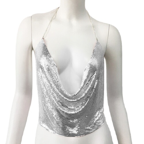 Cross-border European and American hot girl women's clothing metal sequin top sexy night club party hot girl sequin strap 