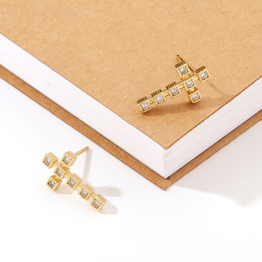 new cross copper inlaid zircon earrings