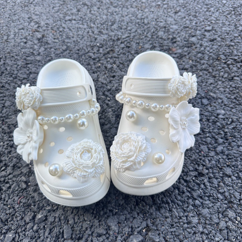 화이트 부케+진주+체인 [14종세트] 크록스 무손상 설치