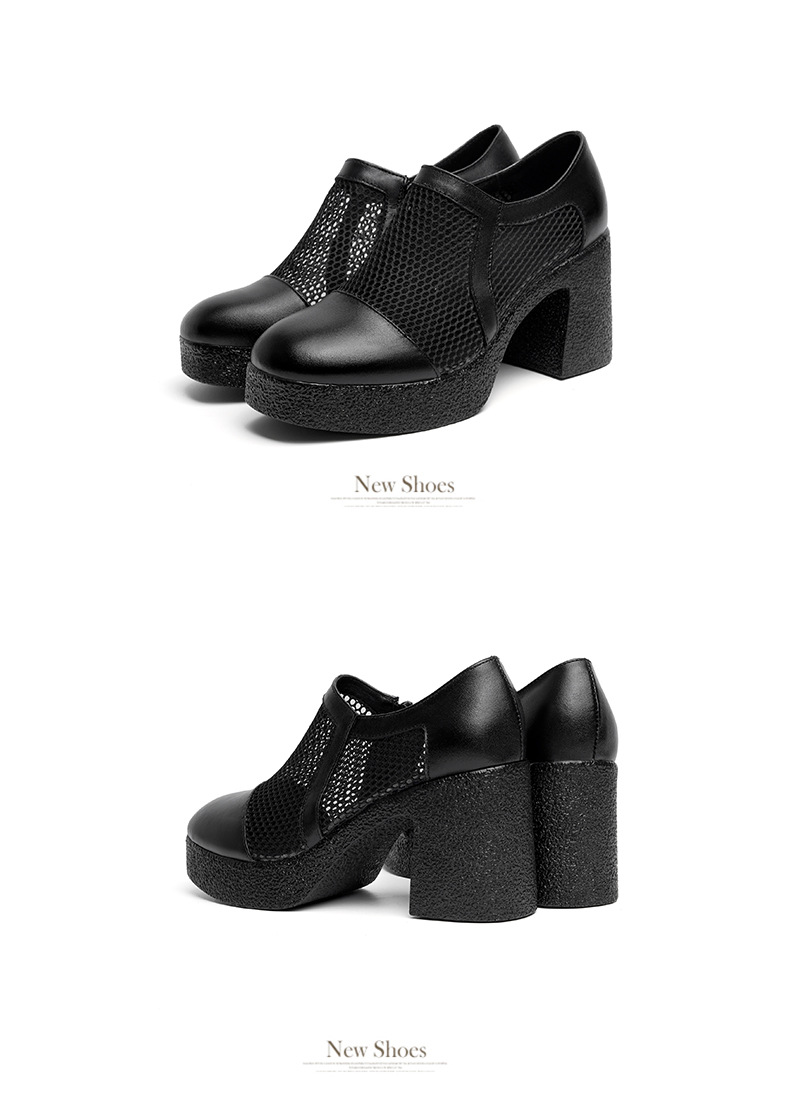 Giày sandal cao gót nữ da lưới mũi kín gót dày đế dày — đen chi tiết 20
