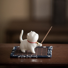 创意可爱小猫咪陶瓷摆件软萌治愈茶宠笔架家用室内檀香插香器香道