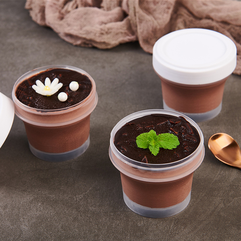 日式焦糖布丁杯冰淇淋杯慕斯杯一次性塑料杯子带盖加厚耐高温创意