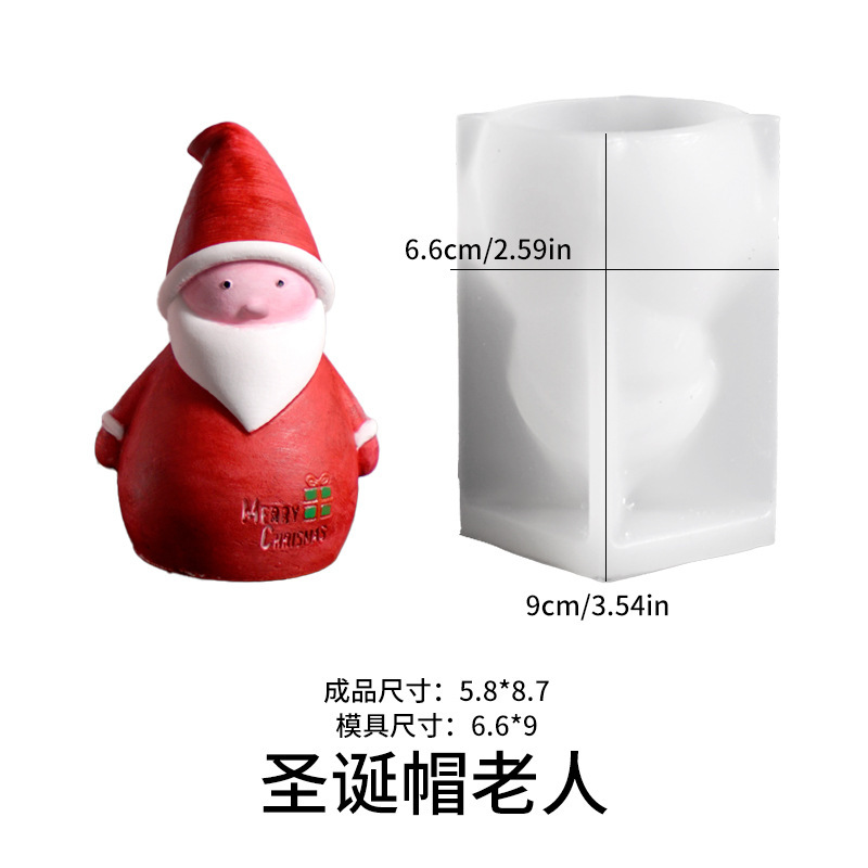 新款圣诞雪人蜡烛模具圣诞老人幸运帽子雪人玩偶石膏摆件硅胶模具|undefined