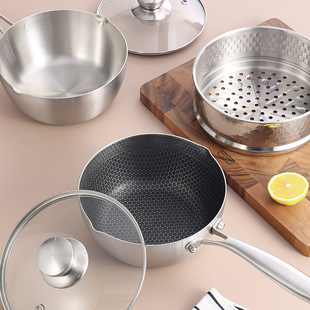 304 Stainless Steel Yukihira Pot Uncoated Thickeneded Non-Stick Pot Japanese Milk Pot Instant Noodle Pot Soup Pot Baby Food Supplement Pot
