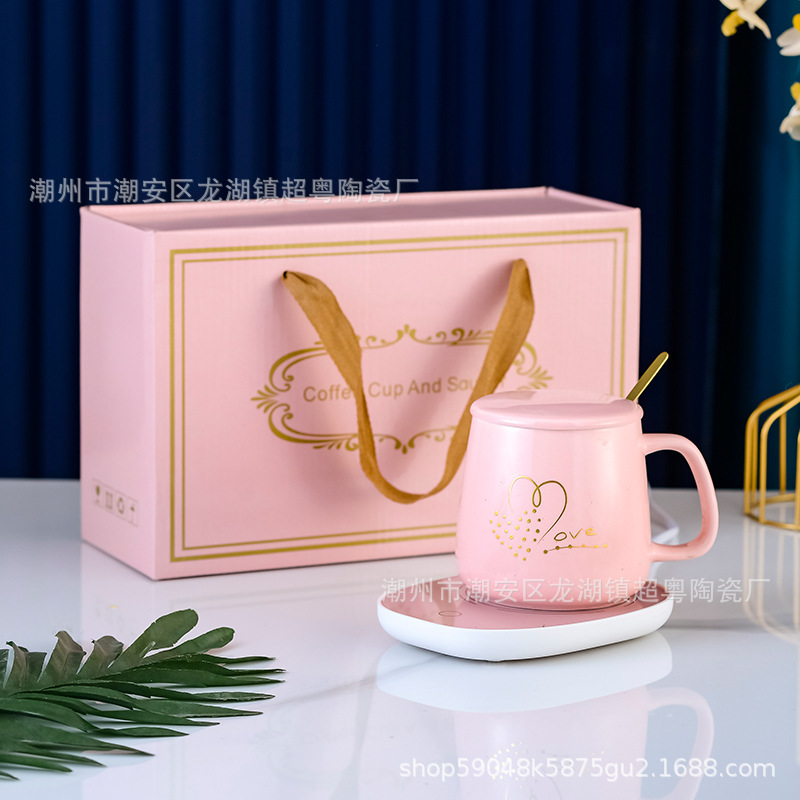 Taza de cerámica regalo de alta apariencia Calefacción Automática 55 grados taza de temperatura constante taza caliente logotipo impreso para la entrega