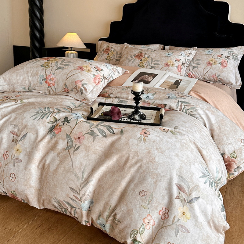 Nordic French Vintage Boho 60-count Long-staple Brushed Four-piece Set, Pure Cotton Duvet Cover Bed Sheet, All-cotton, New Autumn And Winter_voghion.com