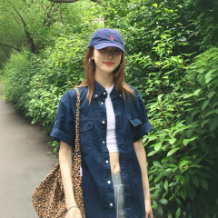 复古短袖衬衫女夏季宽松百搭古早日杂穿搭男女款水洗牛仔衬衣外套