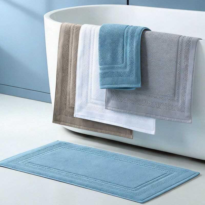 Simple Square Jacquard Hotel Floor Mat, Thickened Cotton Bathroom Mat, Pure Cotton Absorbent Colored Towel for Guesthouses