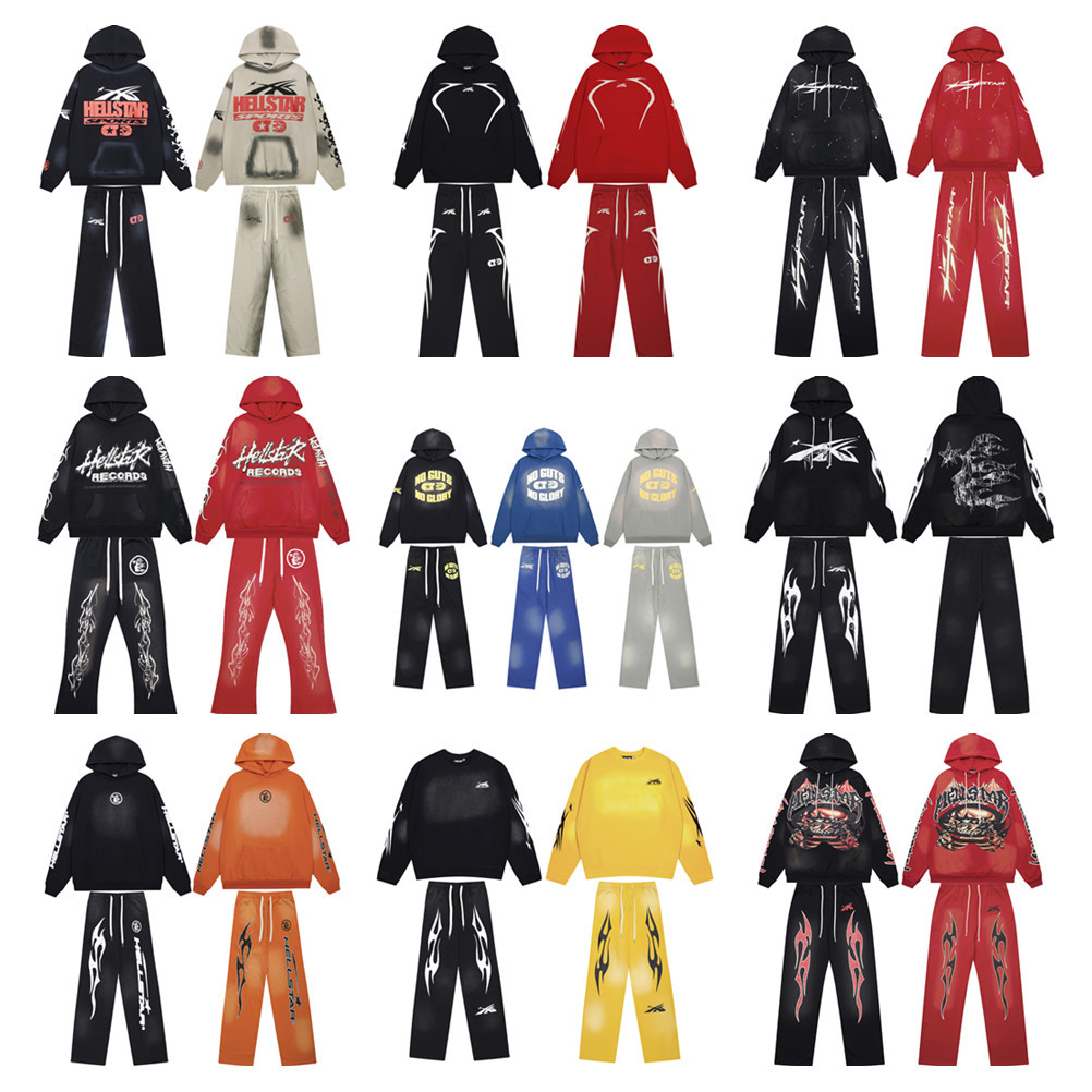 25 Cross-Border European and American Trendy Brand Hell Star Letter Pattern Printed Hoodie Sweatshirt Men's and Women's High Street Pants Suit