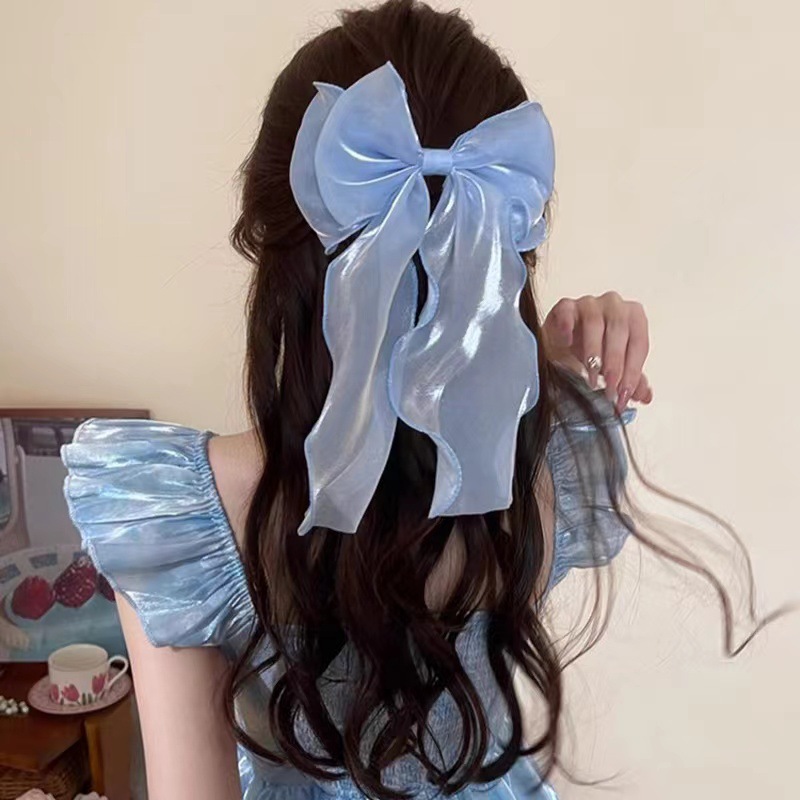 Pinza para el cabello con lazo de malla de súper hada sirena Ji cinta azul accesorios para el cabello de alta calidad clip de resorte con lazo grande
