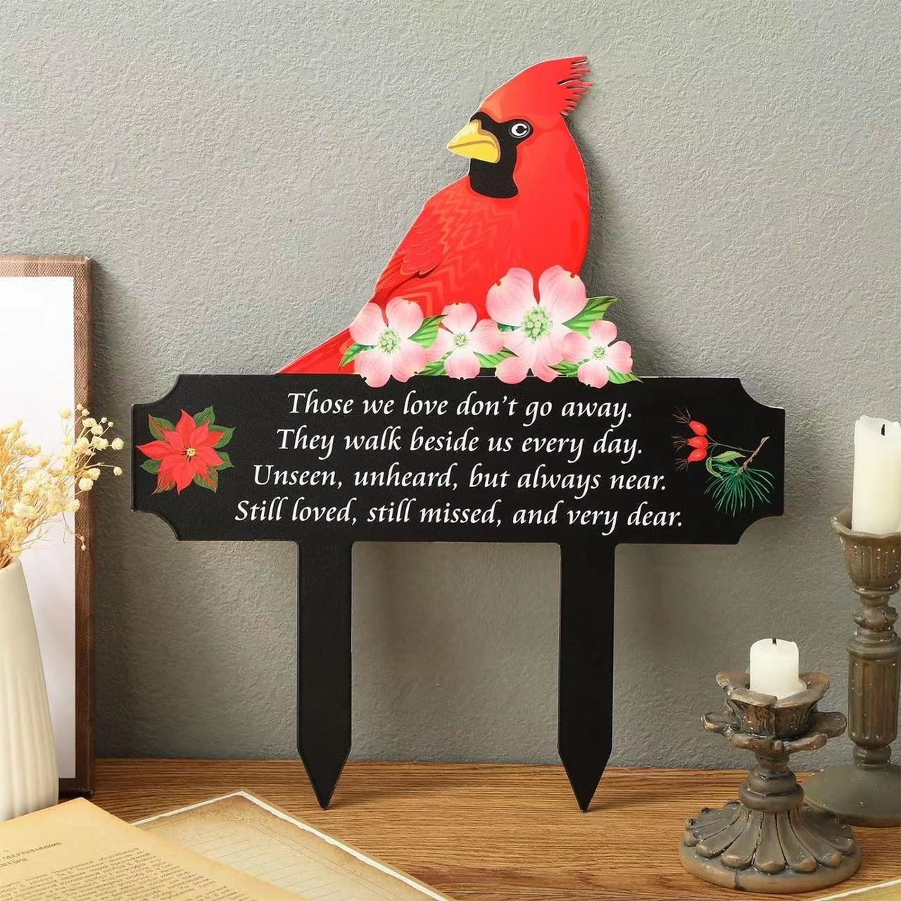 亚马逊热销铁艺红鸟户外庭院纪念牌匾Those We Love Don't GoAway