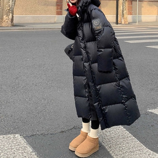 Black gold warm cotton-padded jacket women 2024 winter new mid-length knee-length cotton-padded jacket coat