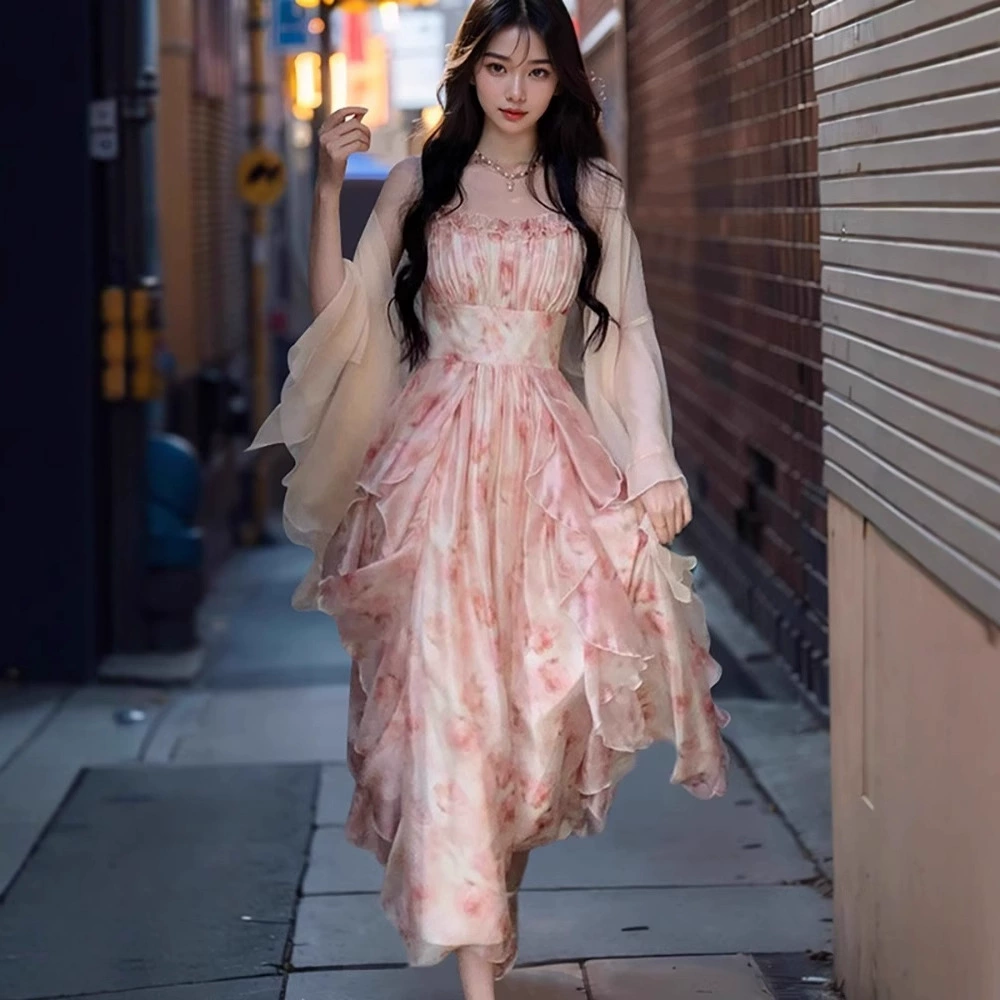 Летний набор slip dress — прилегающий bodice, длинная юбка и кардиган, лёгкий струящийся стиль