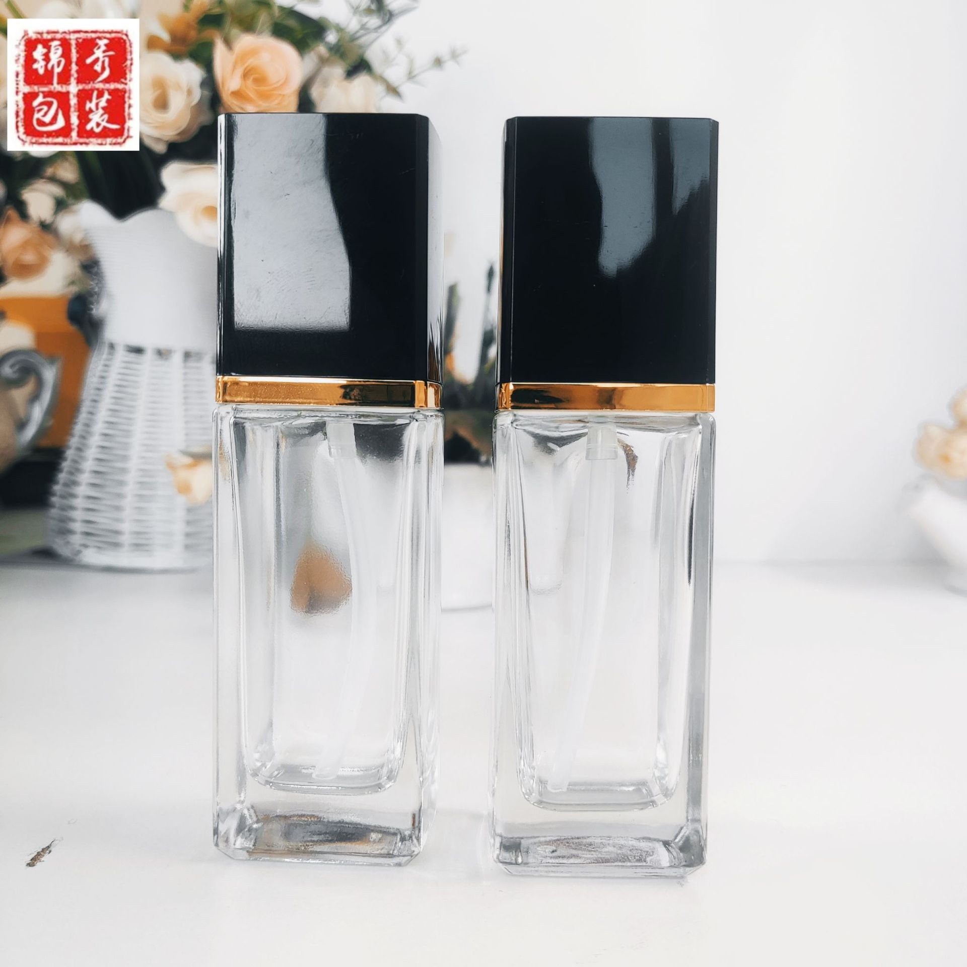 现货方形40ml粉底液 乳液泵隔离防晒乳瓶 BB霜瓶 化妆品玻璃瓶