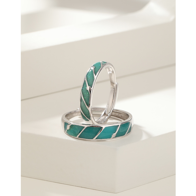 Anillo de pareja de plata esterlina 925 un par de diseño de nicho de anillo de goteo de aceite para hombres y mujeres 520 regalos de San Valentín