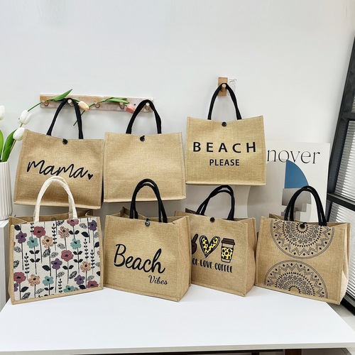 New Cotton Linen Handbag Printed Bento Style Tote Bag Large Capacity Hand-held Bag with Letter Print Women's Bag Wholesale