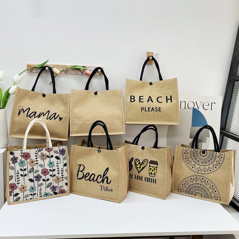 New cotton and linen handbag printed bento tote bag large capacity handbag letter printed women's bag wholesale