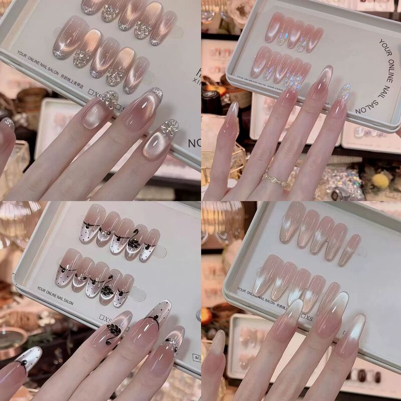 [No Regrets] Purely Handmade Wearable Nails with a Pure and Alluring Cat Eye Effect, High-End Handmade Nail Pieces, Pack of 10