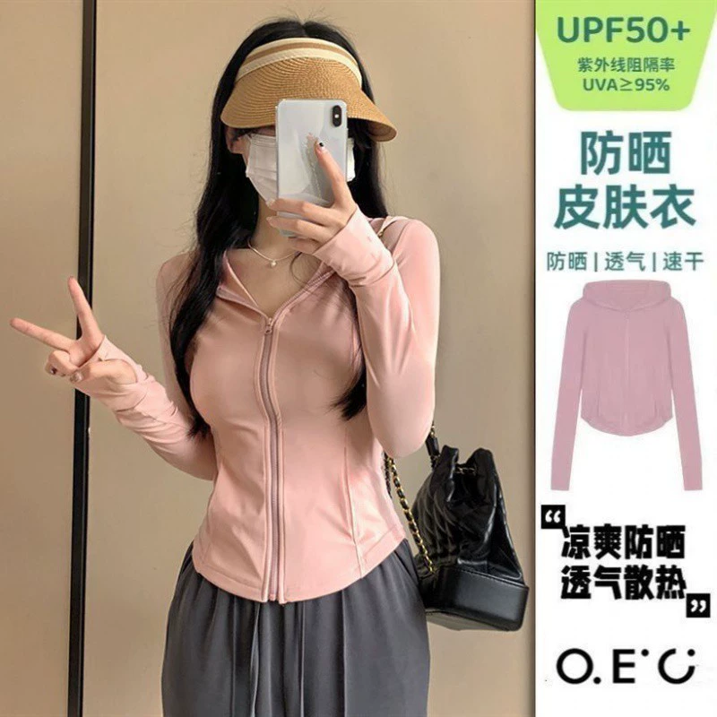 Топ с капюшоном из айссилка, slim-fit, защита от UV UPF50+, приталенный женский