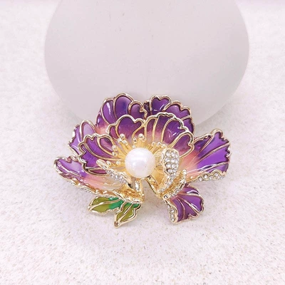 Original Chinese Style Enamel Peony Flower Brooch Accessible Luxury High-End Corsage Pressed Placket Clothing Pin Women's Accessories Jewelry (Yaxa sancaqları) - x0424-enamel-peony-flower-purple